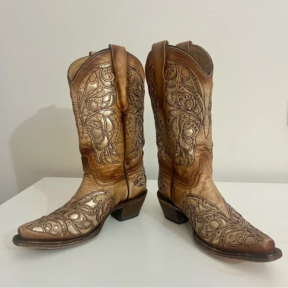 Corral Teens Leather Western Boots Size 2 - Picture 4 of 13